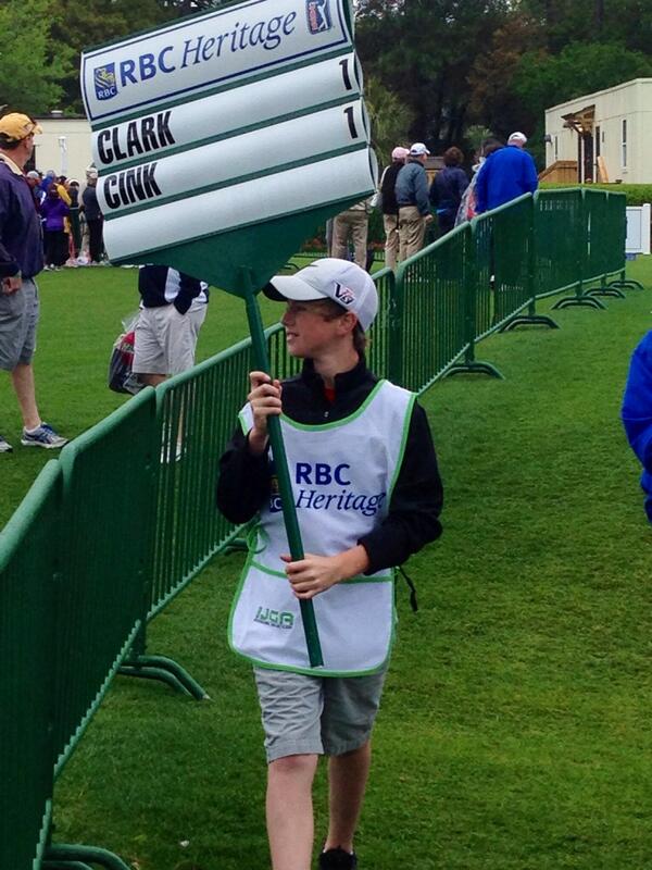 Singletonwatson's tweet image. @Singletonwatson: Connor carrying stick for Cink/Clark @DebbieCreasy  #RBCHeritage