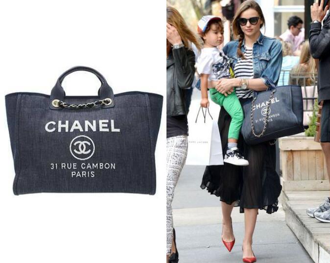 CHANEL Deauville Large Denim Tote Bag Navy Blue, Orange