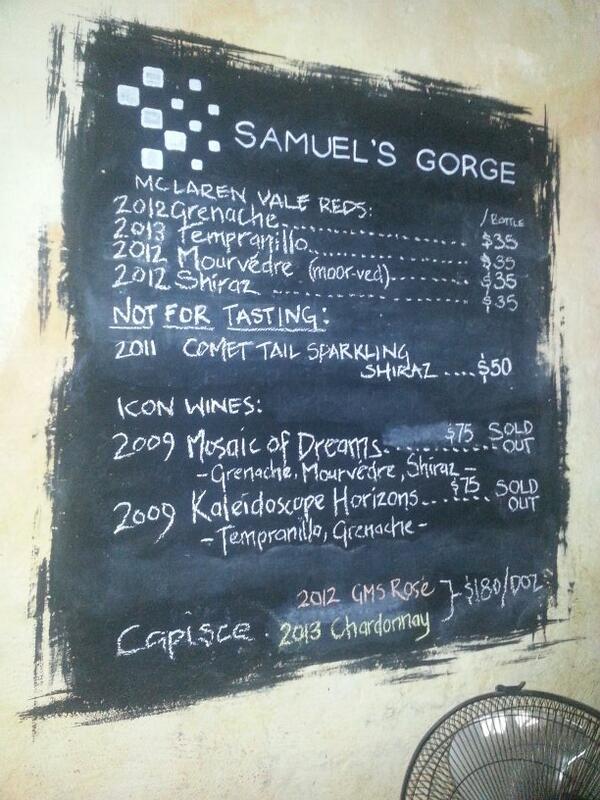 Some lovely wines worth a try at Samuels Gorge, McLaren Vale.