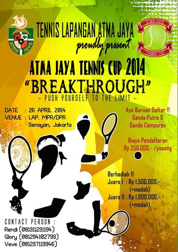 Mervinaaa's tweet photo. Come and join us in Atma Jaya Tennis Cup 2014! It will be fun and challenging 💪Don't miss this chance http://t.co/28VIEZ2Z28