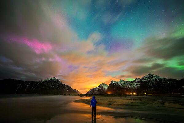 Aurora @ Skagsanden Beach, Lofoten, Norway, Taken by Vicki Mar, Feb 2014 #skyfall #colors #nature #silence