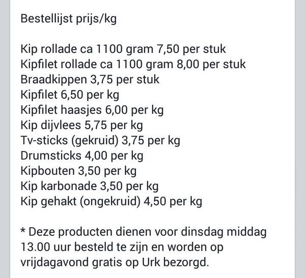 Let op, vergeet niet te bestellen!!
Bestellingen doorgeven voor aankomend weekend kan nog tot dinsdagmiddag 13 uur!