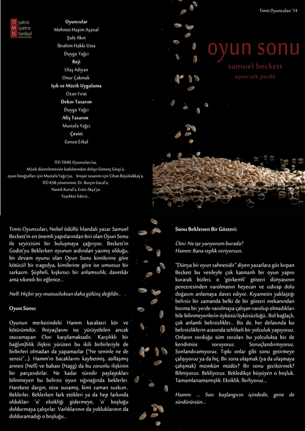 Timis_Oyuncular's tweet photo. S.Beckett'in #OyunSonu oyunu ile SALI 20.30'da @itu_sanat günleri kapsamında İTÜ Ayazağa Kampüsü KSB Büyük Salon'da. http://t.co/pt9ul7VTtv