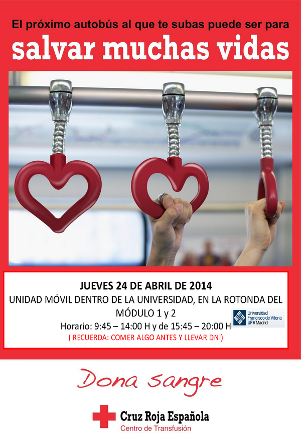 ufvmadrid's tweet photo. ¡Este jueves súbete al autobús de @CruzRojaMadrid y dona sangre en la UFV! Recuerda comer algo antes y traer el DNI. http://t.co/Ipo0G9d2Up
