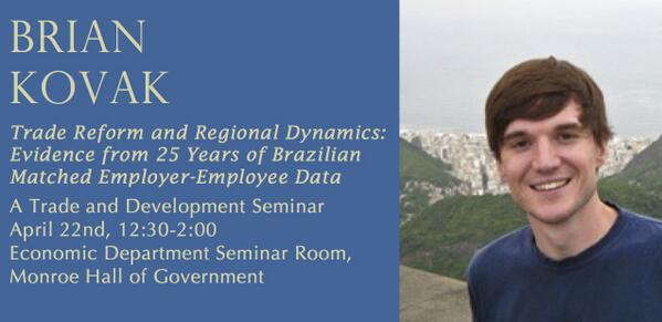IIEPGW's tweet image. RSVP for Brian Kovak&apos;s #EconWorkshop on #trade reform &amp;amp; regional dynamics! bit.ly/1hIUs3R