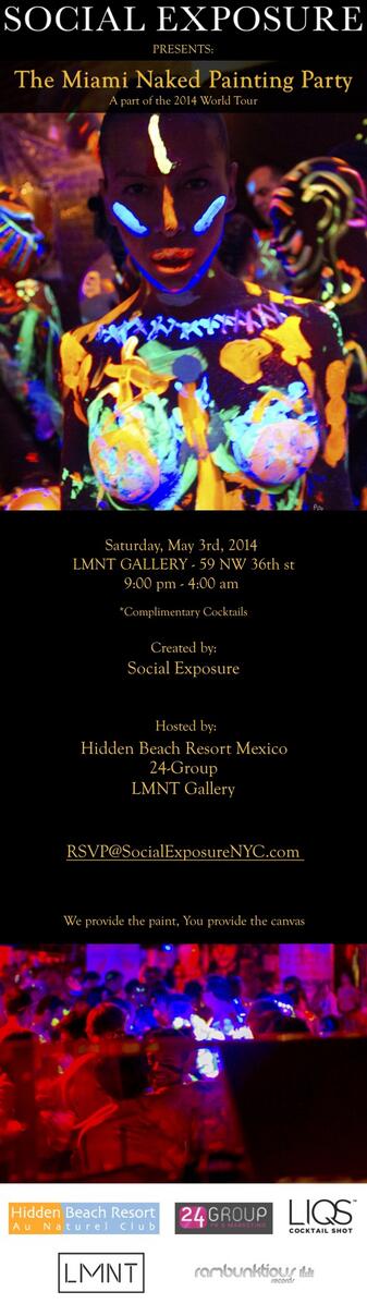 Miami_Living's tweet photo. Get ur paint on! The Miami Naked Painting Party May 3 @LMNTarts #LMNTgallery #naked #painting #miami #socialexposure http://t.co/ftSOLwapvI