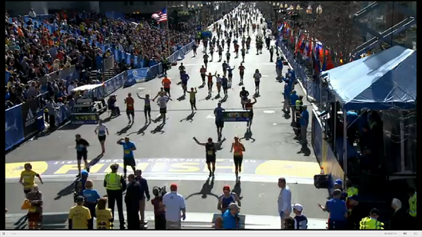 NMSFTLAUDERDALE's tweet photo. Blue shirt and the fist pump is National Marines Joel Christy finishing the Boston Marathon.  Congratulations Buddy!! http://t.co/0xdGQWl6xW