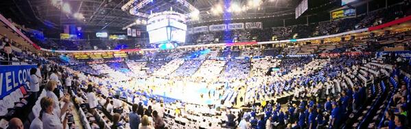 okcthunder's tweet photo. Loudness building inside @ChesapeakeArena! Take your seats/get ready! #ThunderVsGrIzzlies about to tip @FSOklahoma http://t.co/ScnQGd8t7j