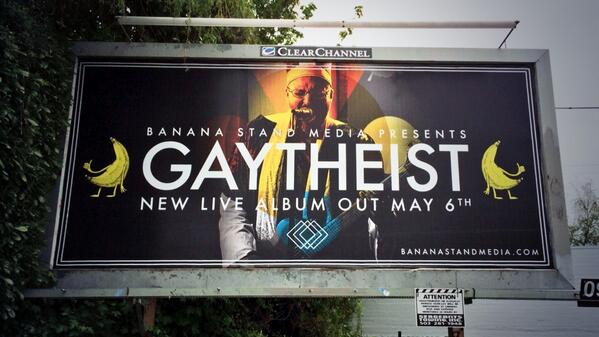 BimDitson's tweet photo. FUCK YES! @GaytheistPDX on a billboard! #pdxmusic http://t.co/Vz7I4fHCwH http://t.co/MvzQ9rGFuF