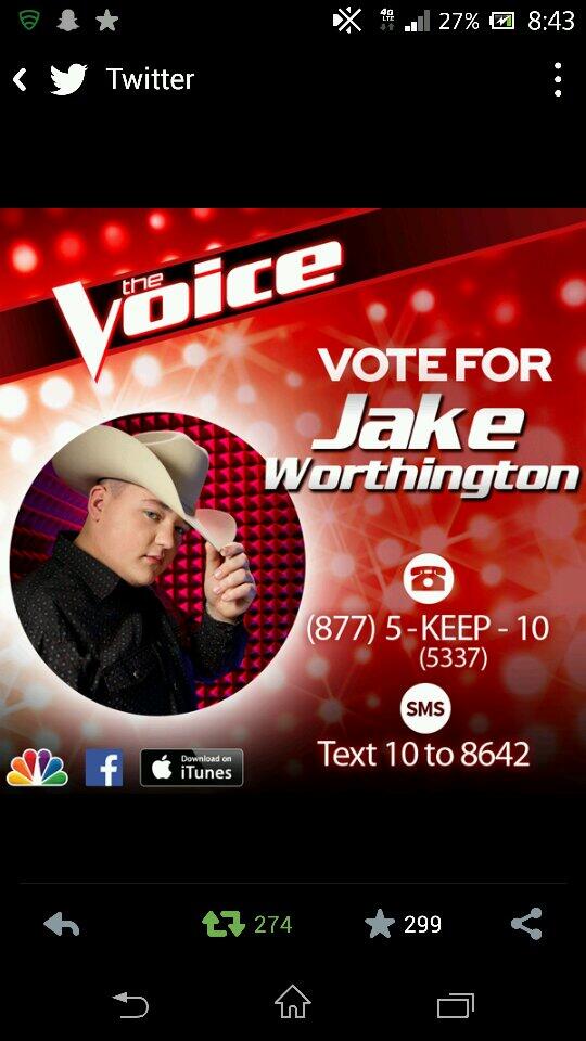Chygirlll96's tweet image. PLEASE RT AND PASS ON THE VOTING INFO FOR JAKE! #TeamBlake #gojake