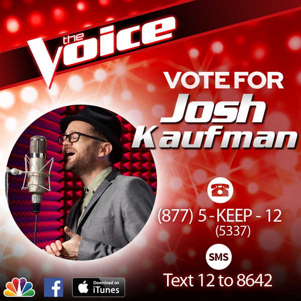 NBCTheVoice's tweet photo. Vote for @iamjoshkaufman tonight after the show. #VoiceTop12 http://t.co/5uHIO6qQoW