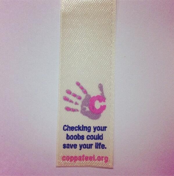 GossardUK's tweet image. Loving @CoppaFeelPeople labels which will be sewed into our bras from 2015. Get involved #CheckEmTuesday #BraHijack