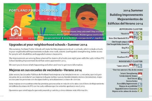 PPSBond's tweet photo. Come join the 2014 Summer Improvement Project Community Update @ James John tonight 5-6:30pm. http://t.co/hJKpRJ1CcL
