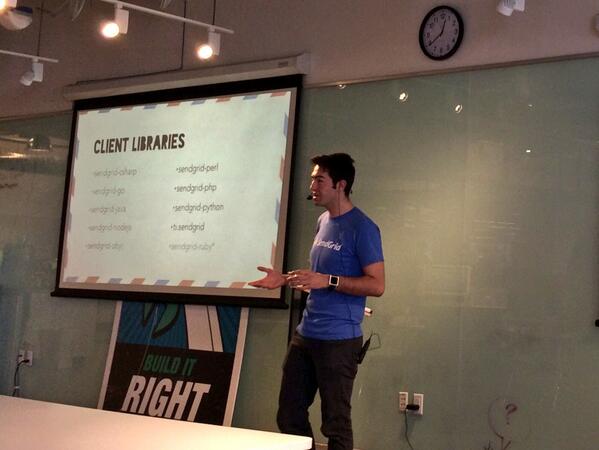timfalls's tweet photo. Rockstar (see headset/mic) -slash- #devangelist @YayNickQ delivering today's Tuesday Tech Talk at @pivotallabs #SF. http://t.co/VOB0PKcBpS