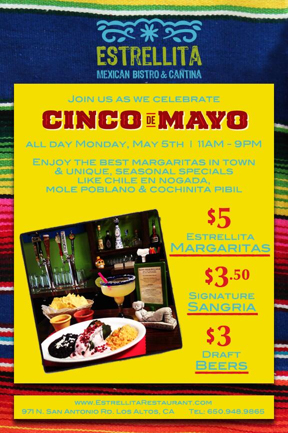 EstrellitaRes's tweet photo. Happy Cinco De Mayo! Join us at Estrellita and let's celebrate everyone! http://t.co/9k24HjwxdO