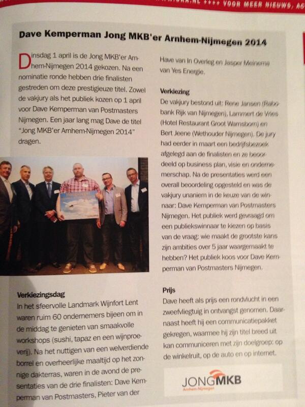 verkiezing jong mkb'er arnhem-Nijmegen in #arenacum (OKA): winnaar #davekemperman #postmastersnijmegen in spotlight
