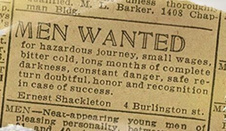 Shackleton's original ad, to which there were 28 replies (h/t John Lanchester)