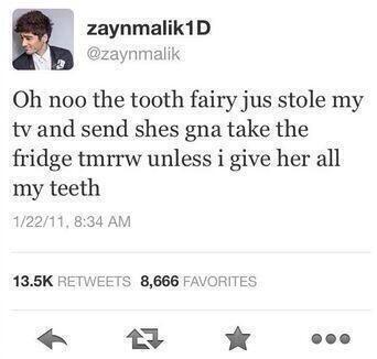 whenherealizes's tweet image. the tooth fairy stole his tv and will take his fridge tmrrow unless he gives her all his teeth