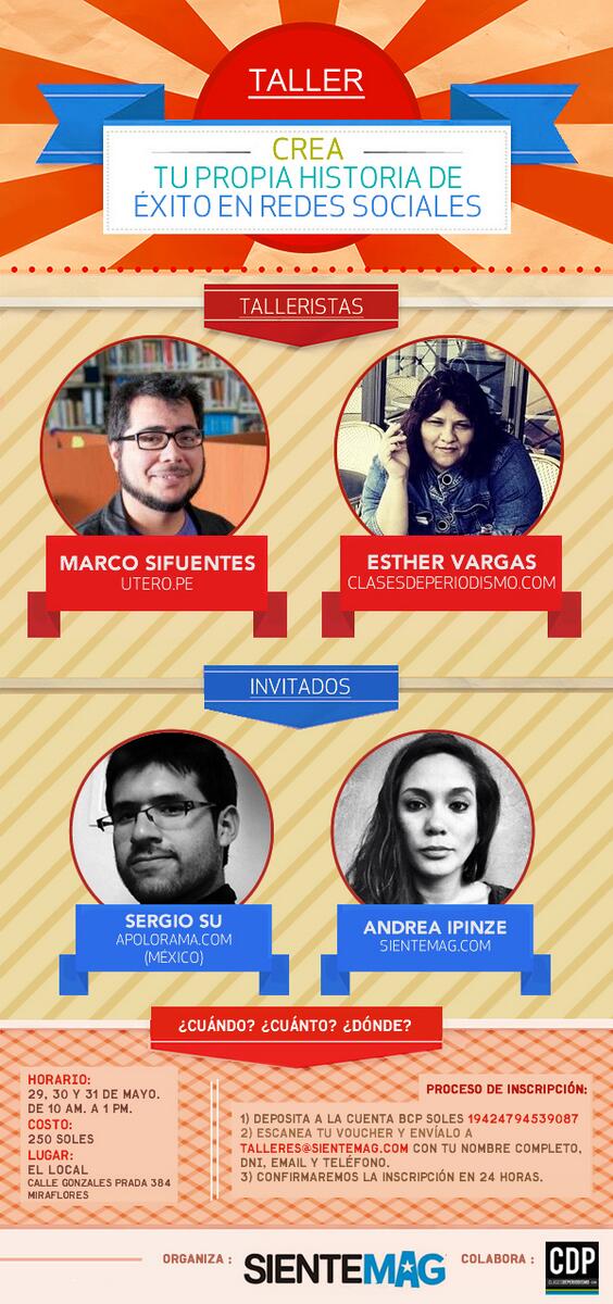 sientemag's tweet image. Taller “Crea tu propia historia de éxito en redes sociales” con @esthervargasc y @ocram goo.gl/MEMHha