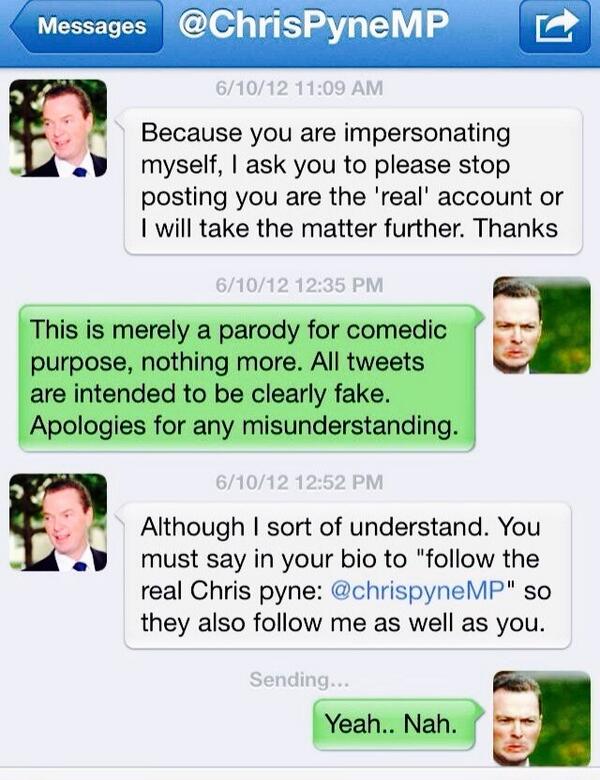 Soo awesome ! Wat a tool. FAKE SO GOOD "<a href="/FakeChrisPyne/">Fake Chris Pyne</a>: Probably why I got left off the Christmas card list. #auspol "