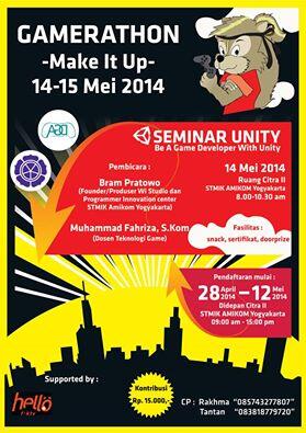 Jogja_Gayeng's tweet photo. #EventYK @NPes_: 14/5/14 | Seminar Unity (Be a Game Developer with Unity) | @citra 2 | HTM 15K | @amikomgamedev  http://t.co/CzTaiT4MyF
