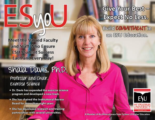 ESUniversity's tweet photo. Congrats to #ESyou Honoree Shala Davis! Dr. Davis has expanded the exercise science program and developed a new track http://t.co/j3B25qrNdr