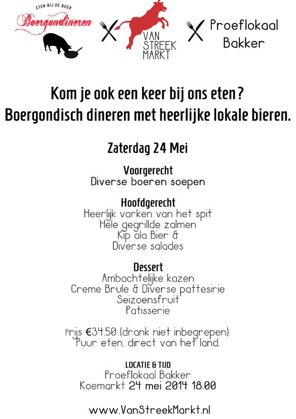 Echt lekker eten op 24 Mei? <a href="/Boergondineren/">Boergondineren</a> en Proeflokaal Bakker verzorgen een heerlijk Diner:bit.ly/1kNEWqD