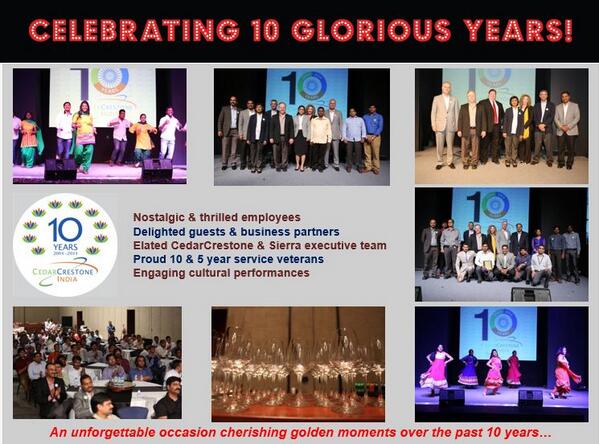 CedarCrestone's tweet photo. CedarCrestone India celebrates its 10 year anniversary! Check out pictures from the event. http://t.co/ccWVw8fiu1