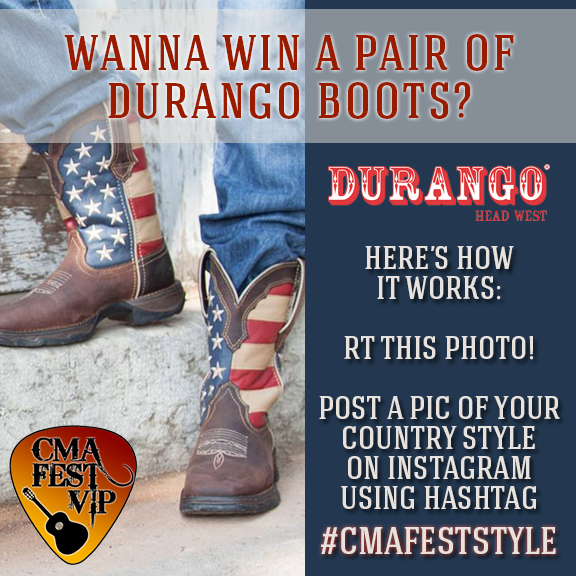 BigStarCountry's tweet photo. For a chance to WIN a new pair of @DurangoBoots for #CMAFest, go over to Instagram & show us your #CMAFestStyle! http://t.co/Q0qm27uYKW
