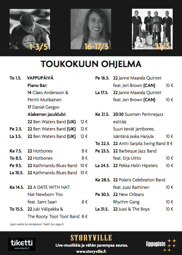 Storyville2's tweet photo. Tältä näyttää Storyvillen toukokuun ohjelma. #helsinki #jazz #toukokuu http://t.co/7jlFWB1PDj