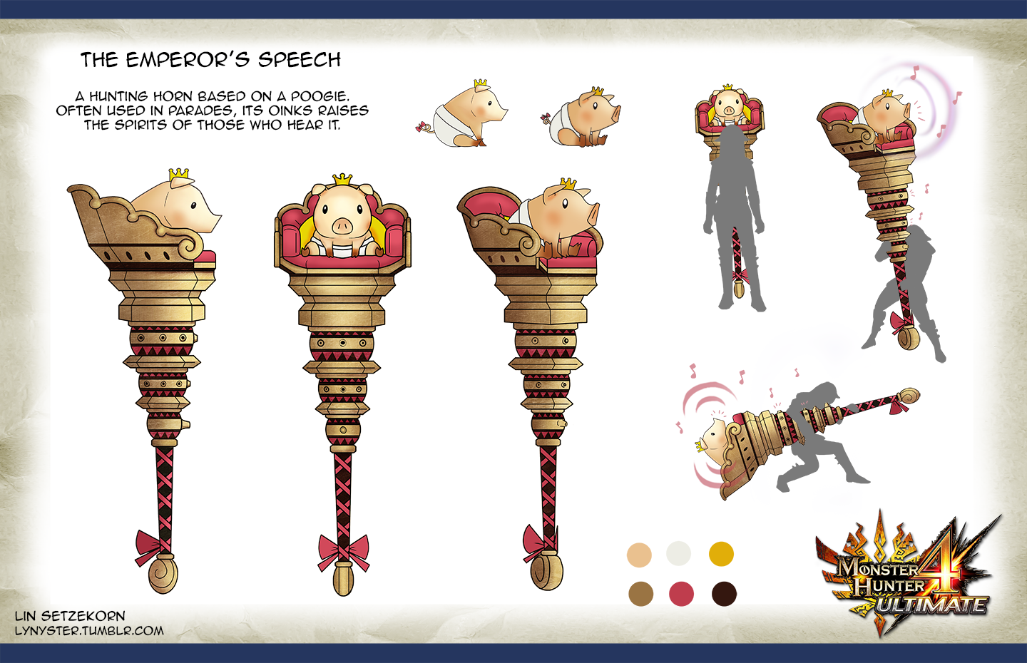 déficit presentar clima Lin (Commissions Closed) on Twitter: "Monster Hunter 4 Ultimate Weapon  Design entry: The Emperor's Speech, which is a Poogie hunting horn!  http://t.co/wxtkEauzEU" / Twitter