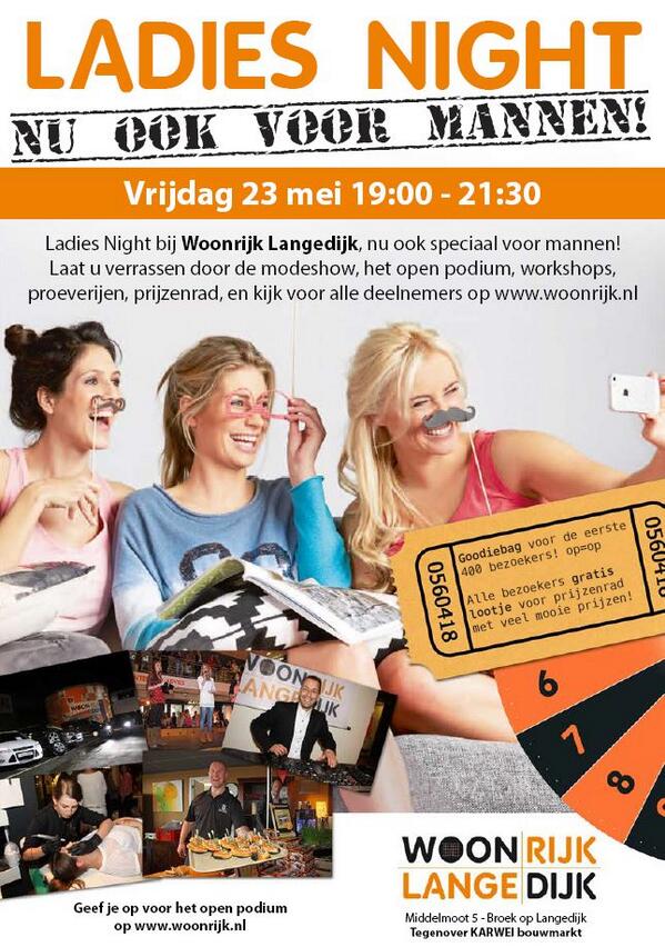 Vrijdag 23 mei is er een #openpodium tijdens de #LadiesNight <a href="/Woonrijk/">Woonrijk</a>. Info/aanmeldingen: goo.gl/XTsVu0
