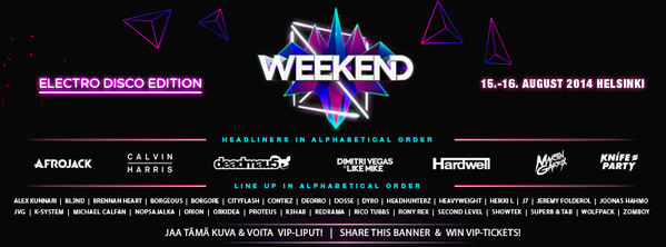 WeekendFestival's tweet photo. RT this banner and win VIP-tickets for yourself and your friend for #wknd14! Winner will be announced on 12th May. http://t.co/115wofwPSY