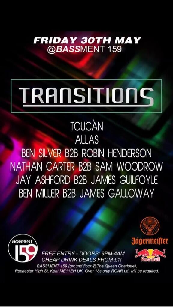 benbomiller's tweet photo. The next @transitions_13 30th of May! @Bassment159 B2B special! Lots of local talent @Toucn21 @AllasMusic! &amp; more! http://t.co/Tu1AffVANA
