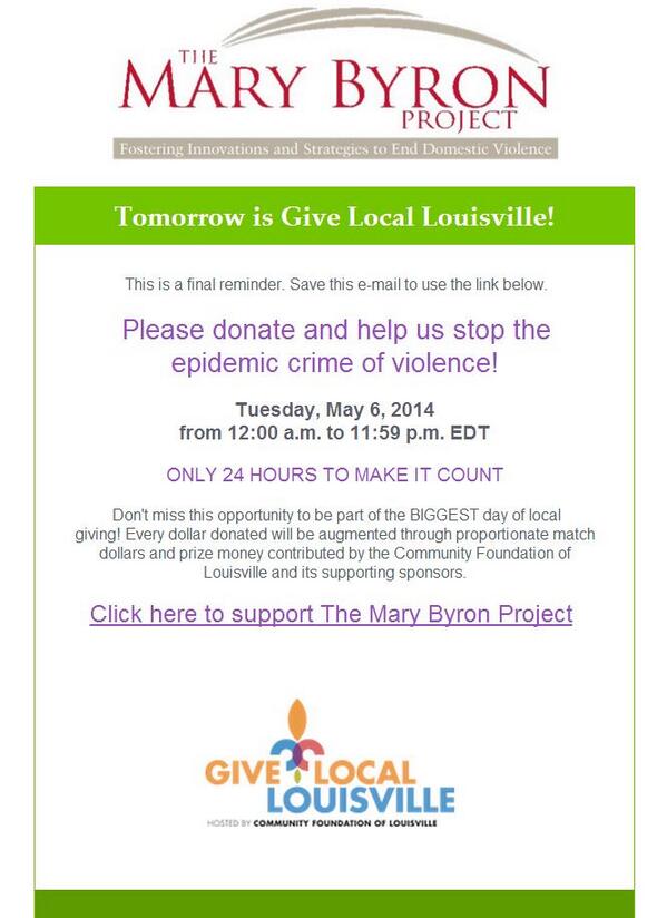 marybyronproj's tweet image. Tuesday, May 6 LESS THAN 10 HOURS AWAY #GiveLocalLouisville @cflouisville Please support us: givelocallouisville.com/#npo/mary-byro… …
