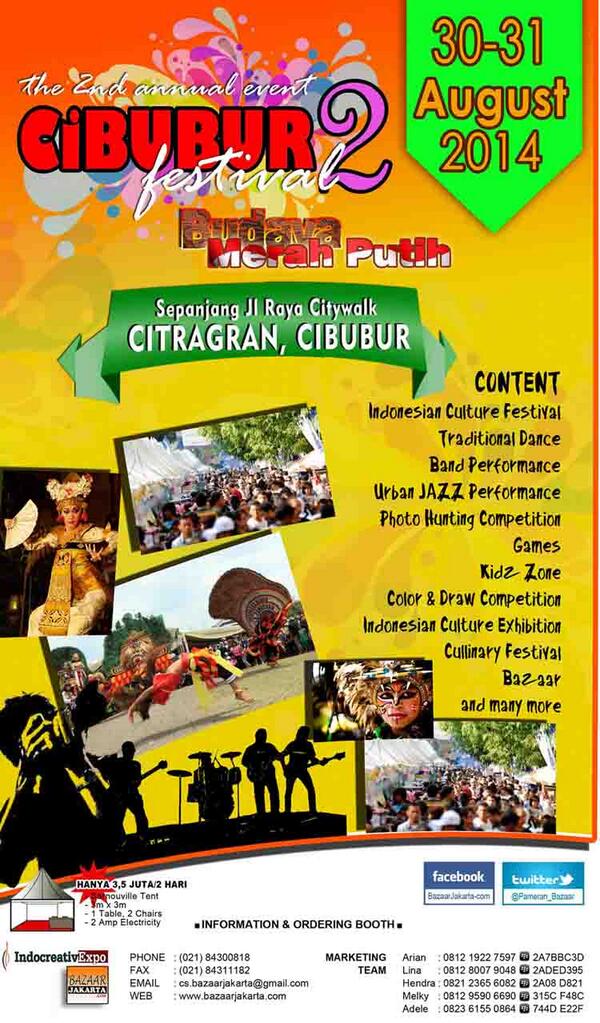 paramita__'s tweet photo. @febrysara "@SeputarEvent: Festival terbesar di CIBUBUR "CIBFEST - Budaya Merah Putih" 30-31Aug'14 Call 082361550864 http://t.co/kPFPdTph2v