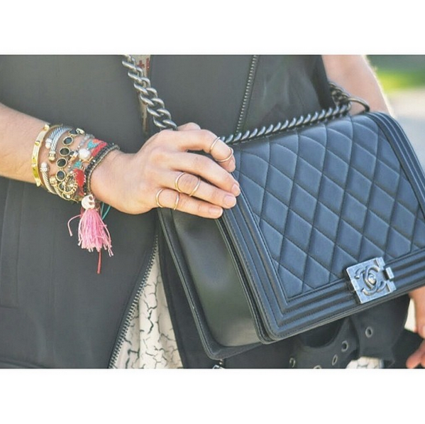 CCSKYE's tweet photo. Love how @MichAlexCG teams her #armcandy with a Chanel bag to make a fashion statement! #ccskye #spikebracelet http://t.co/pYjuVHUjuS
