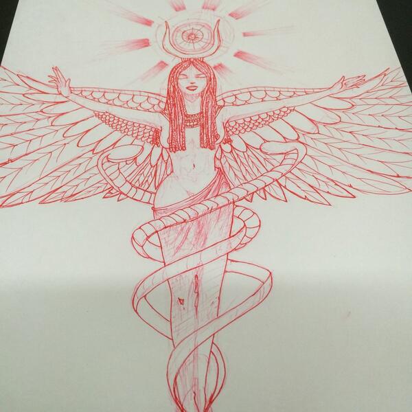 Hierografx's tweet photo. #Egyptian #Goddess #Isis #PenSketch #AtWork #GODS #GodsCrew http://t.co/9xymNw5Bqu