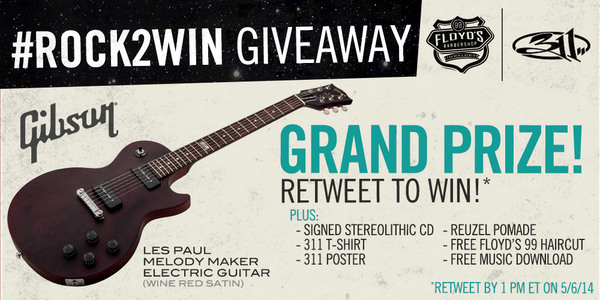 Floyds99's tweet photo. .@311 it’s time to go out with a bang! RETWEET 2 win ALL OF THE PRIZES COMBINED!! #Rock2Win @gibsonguitar http://t.co/bNrVp0kOLX