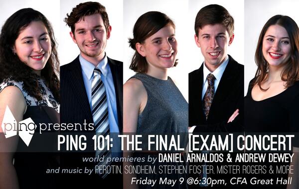 PingVoices's tweet photo. Don't miss our final @CMUmusic concert this Fri@6:30. Perotin, Janequin, Sondheim, Mr Rogers, and 2 world premieres. http://t.co/56cIJcQRkf