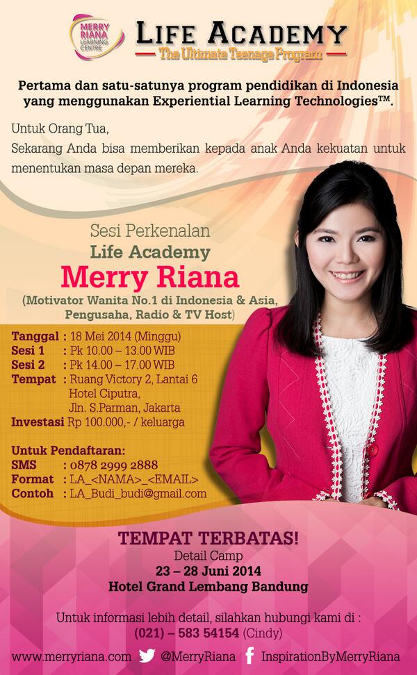 MerryRiana's tweet image. Mau anak remaja Anda bljr ttg Public Speaking? Smnr #LifeAcademy 18 Mei Minggu pk 14 WIB :) Bc merryriana.com/article/life-a…