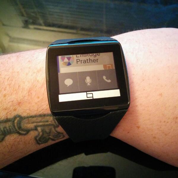 <a href="/QualcommToq/">Qualcomm Toq</a> Talk allows me to compose and reply to sms from my watch using voice to text.
#android #smartwatch