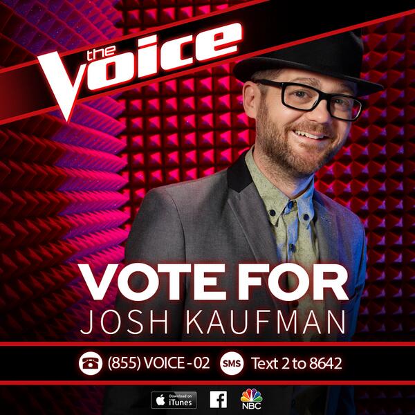 NBCTheVoice's tweet photo. Help @iamjoshkaufman represent #TeamUsher next week by voting for him AFTER the show. #VoiceTop8 http://t.co/pskIaYW4rN
