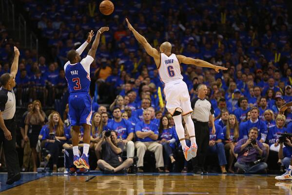ESPNNBA's tweet photo. .@CP3 (32p, 10a, 8-9 3-pt FG) leads @LAClippers to Game 1 win over @okcthunder.

#TheTen: http://t.co/S0ooLROSmF http://t.co/6j8Abh3pUg
