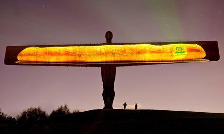 RadioX's tweet photo. Today's #inappropriatexlist on @xfm is for the baguette that Morrisons have projected onto the 'Angel of the North'.. http://t.co/yb58gBRuLz