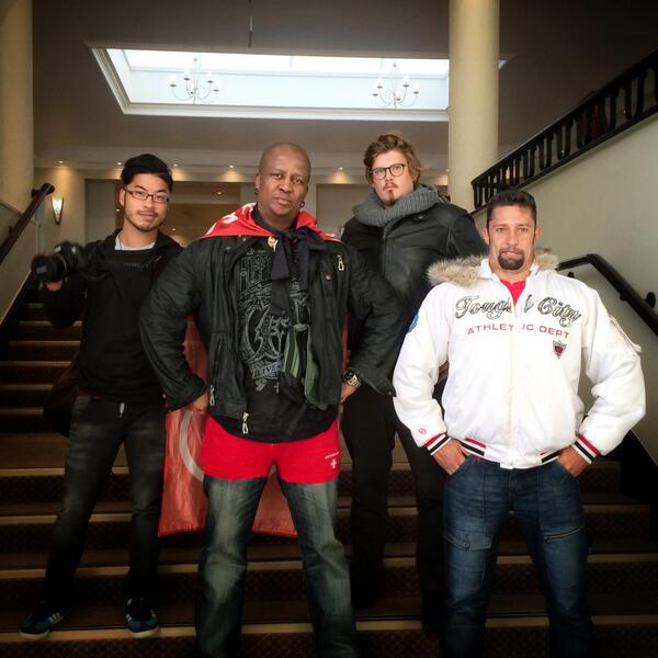 DJFreshSA's tweet photo. Team PE #ManagerMan, (@garethpon) #RadioMan, #CameraMan (@chriskritzinger) and #DriverMan (@jasondjjay) http://t.co/rEoWTCNdP8
