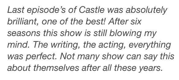 komosa69's tweet photo. "@FredBC77: Absolutely agreed! #Castle http://t.co/GyoTuc0N3B"
Agree! Excellent ! Thx for this Castle Crew !
♥♥♥♥
