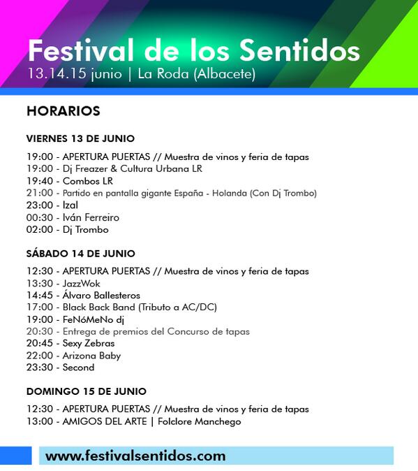 FdelosSentidos's tweet photo. Horarios #Sentidos2014! @ivanferreiro @secondmusic @IZALmusic @thearizonababy @SexyZebrasband 
http://t.co/oWuNd2hGy4 http://t.co/XkdTCRdx1p