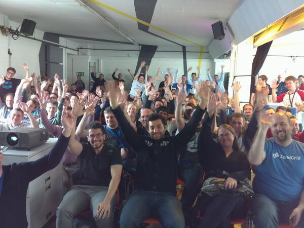 romainhuet's tweet photo. Selfie from stage with the great people at @APIDaysBerlin, tweeted by a Raspberry Pi! #apidays http://t.co/jKEvcEfLIt
