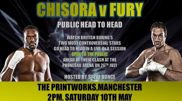 FrankWarren's tweet image. Win the chance to meet Chisora &amp;amp; Fury one on one+have gloves signed by them this Saturday at The Printworks, RT2enter